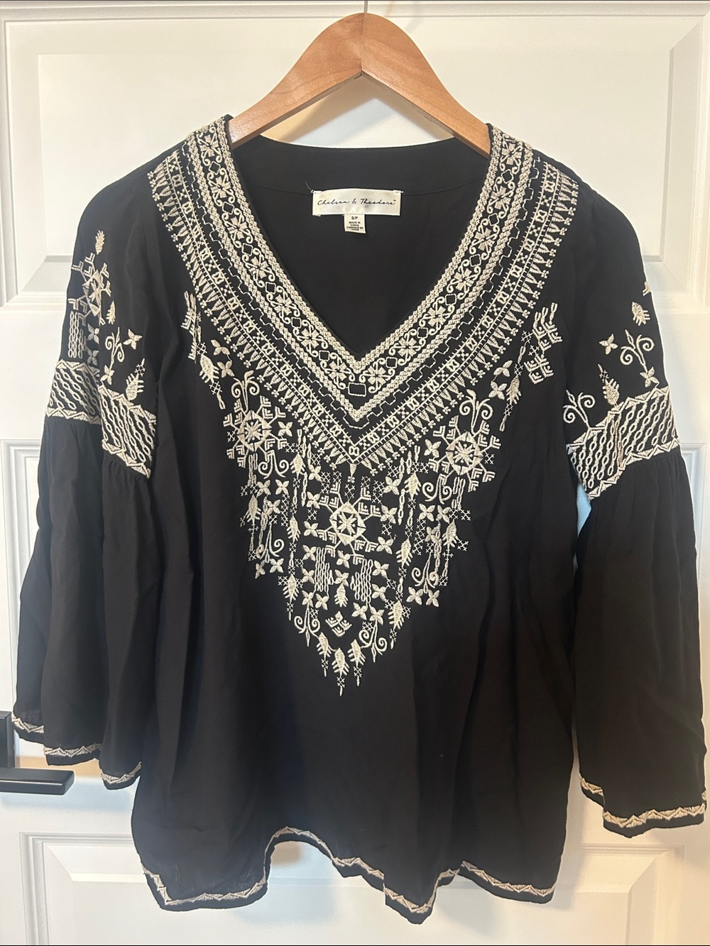 Chelsea & Theodore Black Tunic with Ivory Embroidery